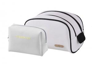 China Multi - Functional Travel Makeup Pouch Separate Bag PU Leather Double Zipper on sale