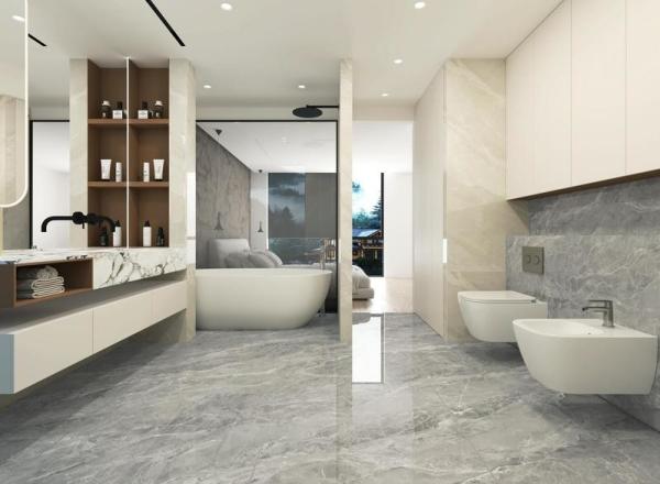 Gray Durable Tiles Marble Look Indoor Floor Porcelain Glazed Polished Tile For