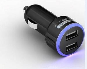 Wholesale 5V2.1ANew Mini Dual USB Car Power Quick Charger Charging Auto Adapter Blue LED Light Black from china suppliers