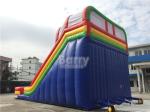 PVC Tarpaulin Rainbow Double Lane Inflatable Water Slides For Children