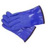 Blue PVC Winter Work Chemical Gloves Warm Fleece Liner Textured Grip 30cm Safety