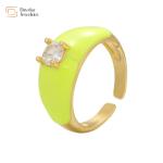 Colorful Summer Diamond Enamel Rings Gold Plated Adjustable Opening Zircon