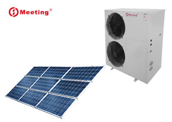 Meeting hot water heater air to water heat pump with flat plate solar collector