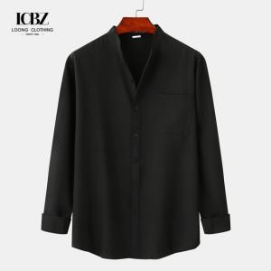 Wholesale Men's Casual White Black Regular-Fit Linen Cotton Long Sleeve Shirts with Custom Logo from china suppliers