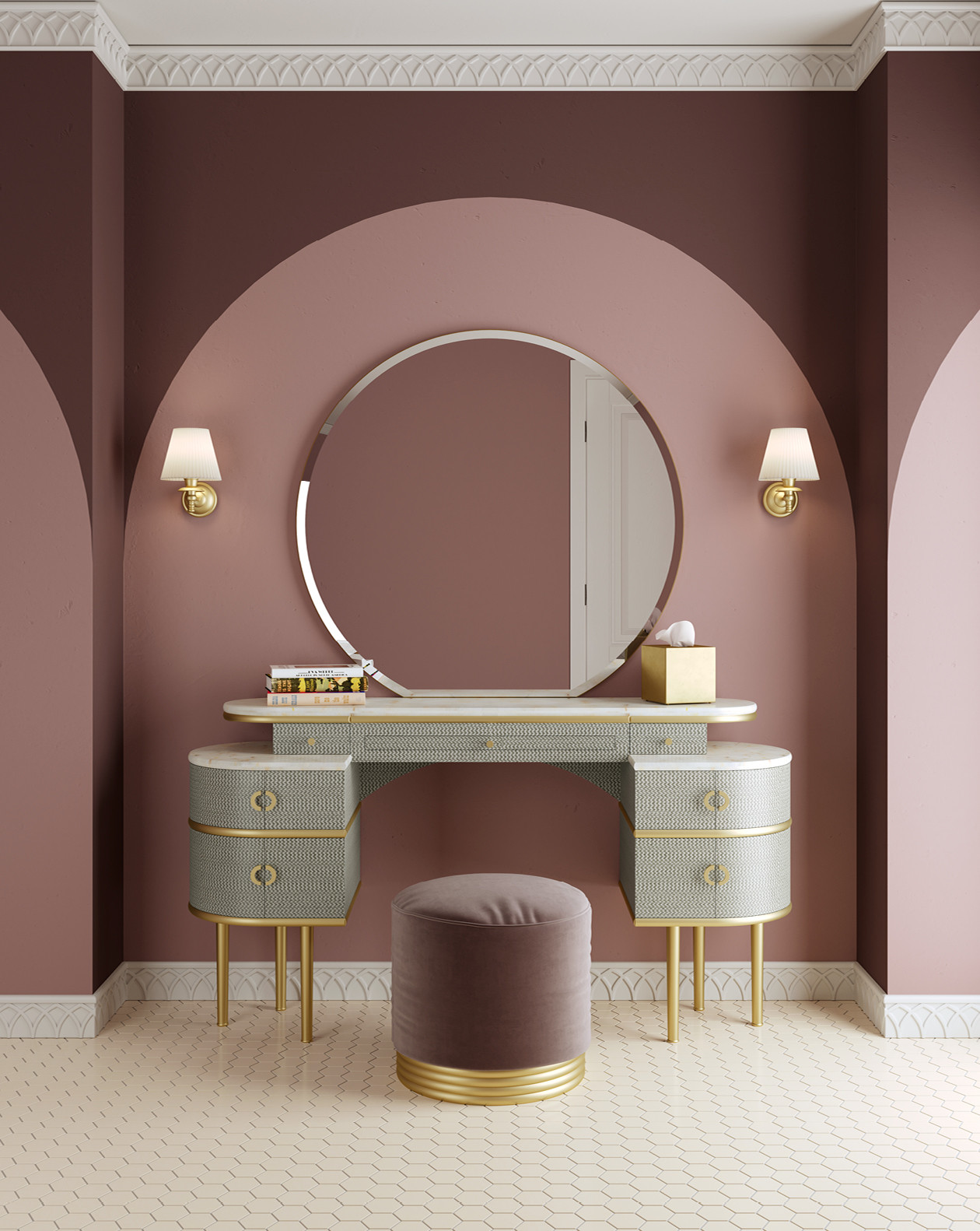 Mirrored Makeup Vanity Desk Dressing Table Chair Set ODM