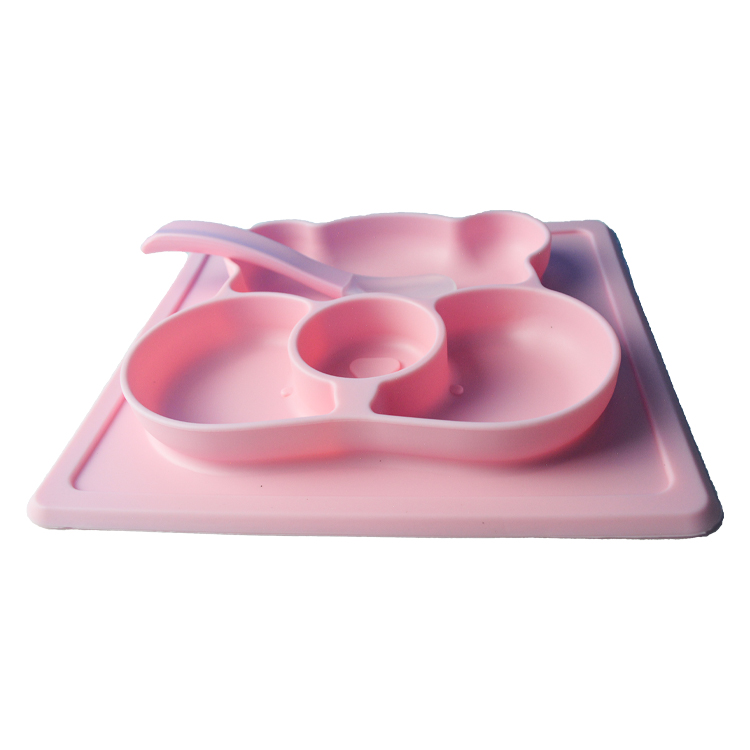 Silicone Customized Bear Shape Baby Feeding Suction Bowl And Plate With Spoon