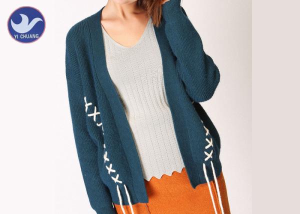 Loose Effect Winter Knit Cardigan Sweaters For Women , Hit Color Cross