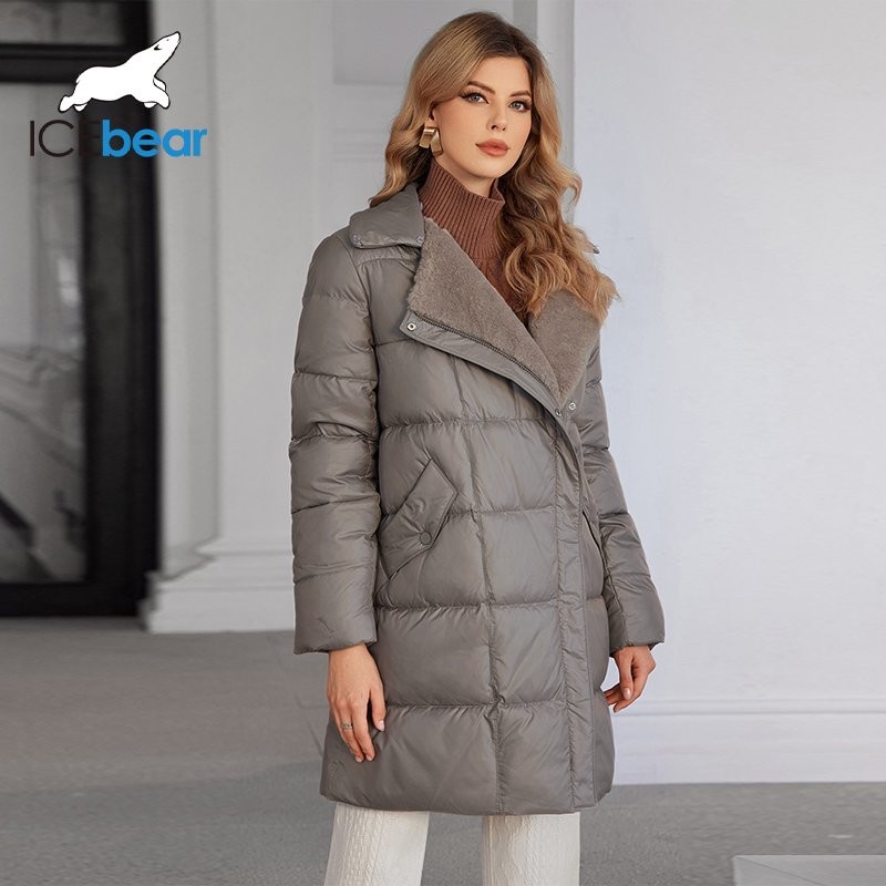 Luxurious Real Fox Fur Collar Mid Length Down / Cotton Jacket With Oblique Placket Design Showcasing Unique Elegance