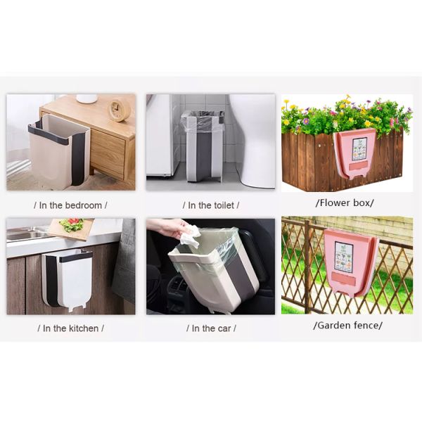 Folding Wall Mounted Home Plastic Dustbin Waste Bin Under Counter Cabinet Pull Out B Gallon Hanging Trash Can for Kitchen