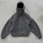 Customized Zipper Stone Washed Distressed 100% Cotton Canvas Zip Up Hoodies for