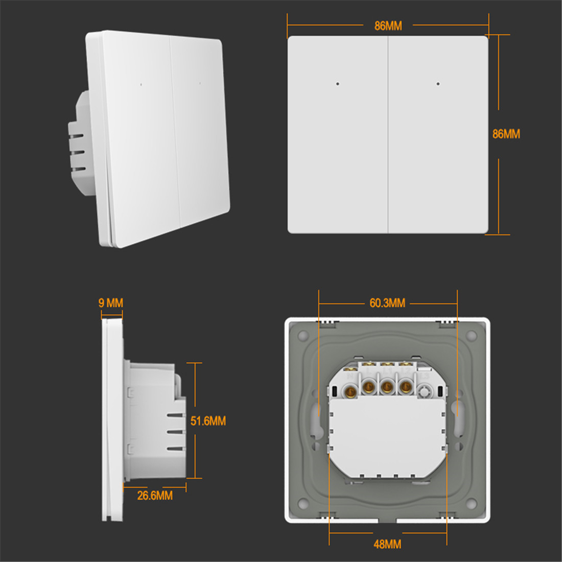 No Neutral 16A ZigBee EU 2 Gang Mouse-click Button Switch