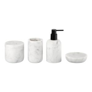 Wholesale Kalala White Nature Marble Bathroom Accessories Set Round Shape With Black Pump Marble Soap Dispenser from china suppliers