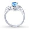 Classic Swiss Blue Topaz And CZ Three Stone Engagement Ring 925 Sterling Silver