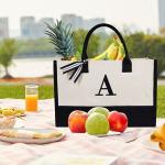 Canvas Tote Monogram Custom Travel Bag For Teacher Mother Birthday