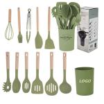 ANY Color Cooking Tools 12-Piece Silicone Kitchen Accessories with Wooden