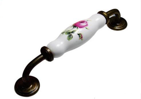 Brass Plated Ceramic Handles And Knobs 128mm Elegance Style porcelain Furniture Fittings
