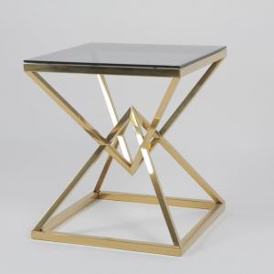 China Hotel Side Table With Golden Polished SS Finish & Tempered Glass Top on sale