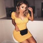 European and American sexy button solid color low-cut short-sleeved mini wrap