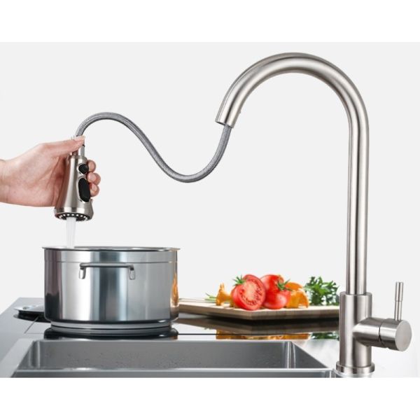Mixer Stainless Steel Kitchen Faucet Brushed Retractable