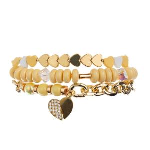 Wholesale Bright Yellow Half Chain Half Beads Bracelet With 14k Gold Zircon Love Heart Pendant from china suppliers