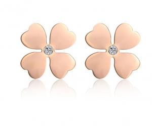 China Four Leaf Flower Stainless Steel Earring Rose Gold Plated Stud for Girs Diamond Earring on sale
