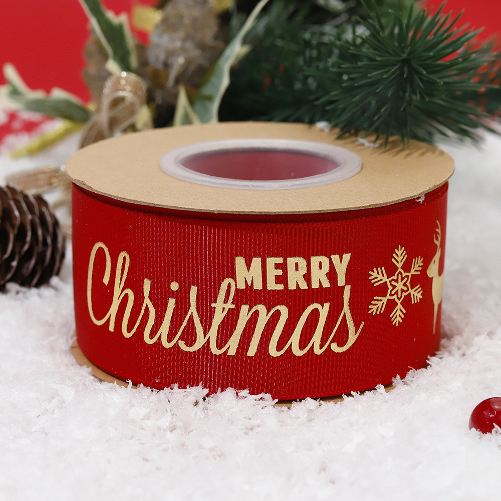 Gold Foil Printed Christmas Ribbon Red Personalised Christmas Ribbon