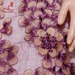 130CM Polyester Guipure Lace Fabric / African Beaded Flower Lace Embroidery