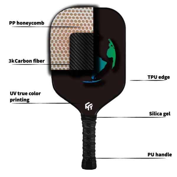 Customizable Logo Grip 16mm Thick PP Honeycomb Core 3K Carbon Fiber Pickleball