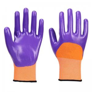 China Factory price wholesale Waterproof Wear Resistant Red Polyester Shell Nitrile Coated hand glove safety on sale