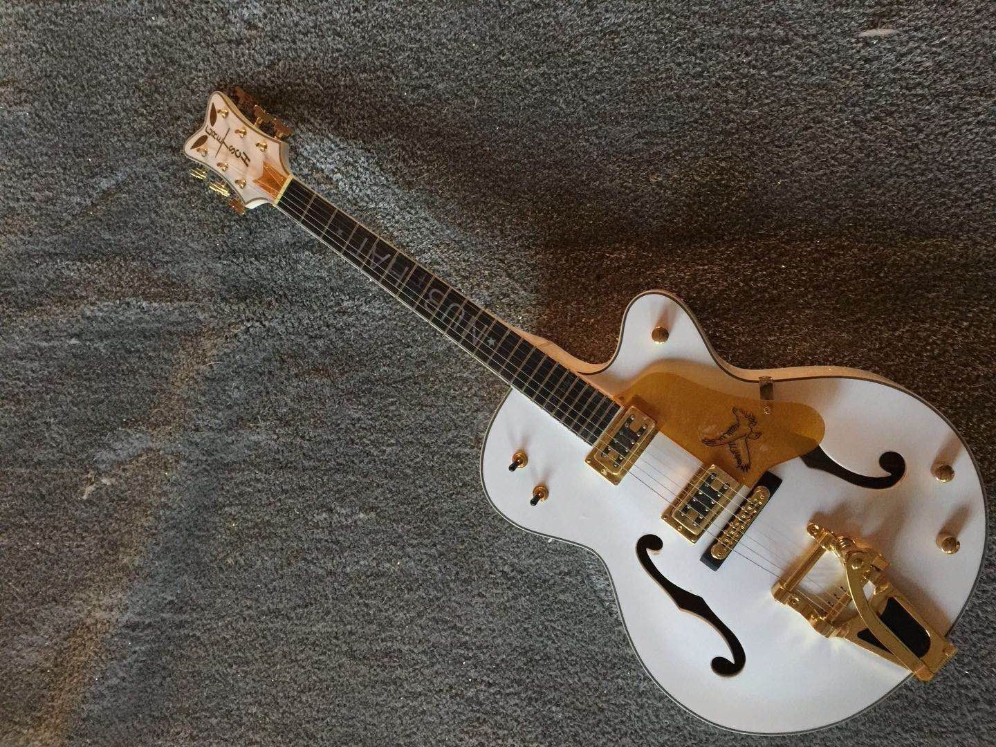 Custom Inlay Design White Gretsc Falcon 6120 Semi Hollow Jazz Electric Guitar (GT-10)