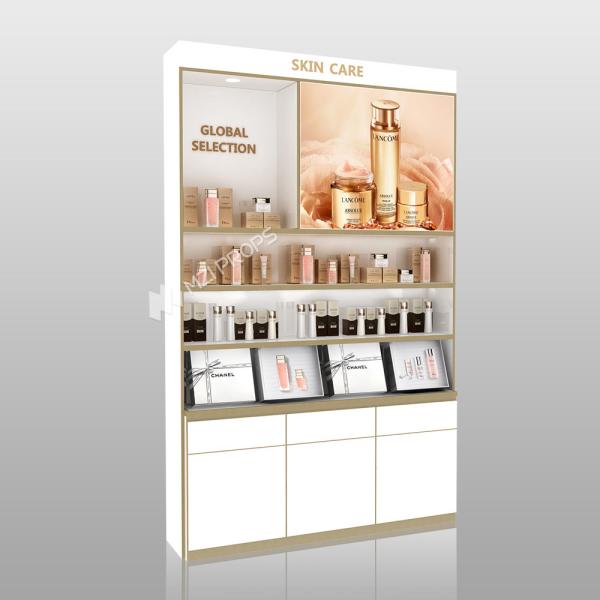Beauty Display Shelf White Wooden Skincare Cabinet With Light Box Cosmetic