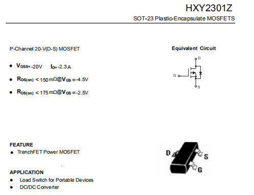 HXY2301-2.3A Mosfet Power Transistor