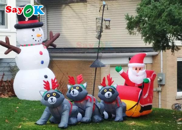 Giant Christmas Inflatable Xmas Decorations Three Raccoons Pull Santa Claus To