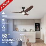 LED Ceiling Fan with 3 Color LED Light Dark Wood Grain ABS Blades Smart Remote