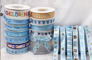 Wholesale Gift Baking Bouquet Strap Children's Day Packaging Ribbon with Blue Polyester Weaving Printing Color from china suppliers