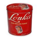Oval shaped red candy tin can