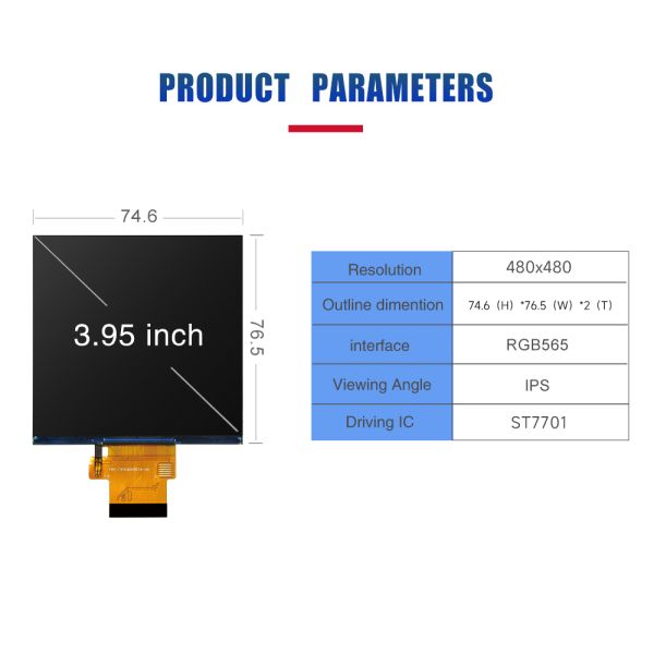 3.95 Inch TFT LCD Module with 480x480 Resolution IPS Viewing Angle and RGB Interface Touch LCD Display