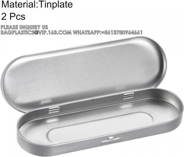 Metal Stationery Box Pencil Case Empty Hinged Tin Box Silver Pen Holders