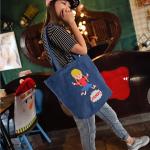 Playful denim shoulder bag printing canvas bag large capacity Meng Mei casual