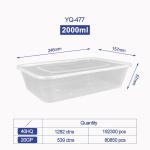500ml Clear/Black Rectangular PP Disposable Plastic Food Container Microwaveable