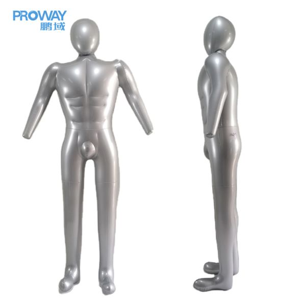 Full Body Inflatable Male Mannequin: Realistic Muscular, Lightweight Portable Clothing Display—Silver, Quick-Inflate for Retail/Fashion Shows | Space