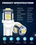 194 Automotive LED Light Bulbs 6500K Wedge T10 SMD 5050 Chips