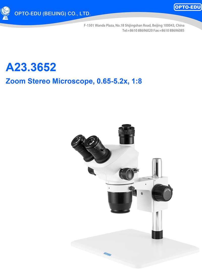 OPTO-EDU A23.3652 0.65-5.2x 1:8 Zoom Stereo Microscope