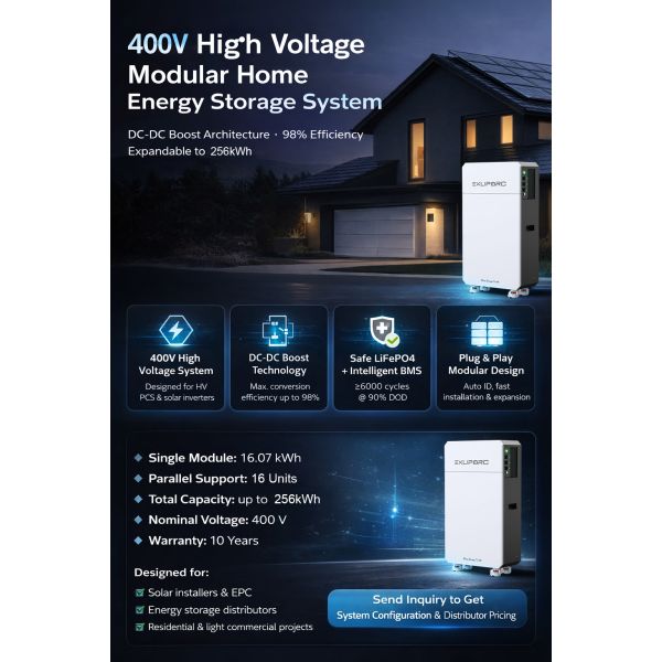 400V Solar Battery Storage System 16kWh Expandable to 256kWh with IP65 Protection for High Voltage Energy Storage