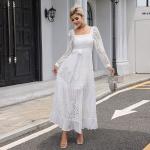 Embroidered Long Sleeve Lace Maxi Dress Plain Pattern For Wedding