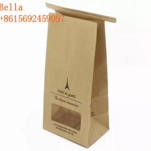 China Square Block Customized Paper Bags Flat Bottom Window Kraft Paper For Coffee Bean on sale