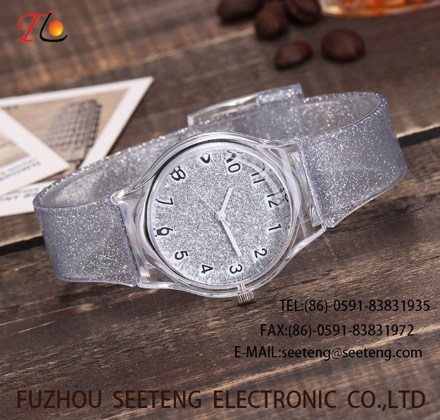 Children's watch with PVC strap Multicolor color customized for promotion fashion watch twinkling bling strap/ DOAL
