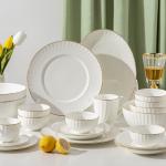 Gold line White Bone china embossed tableware Wedding Ceramic charger plate