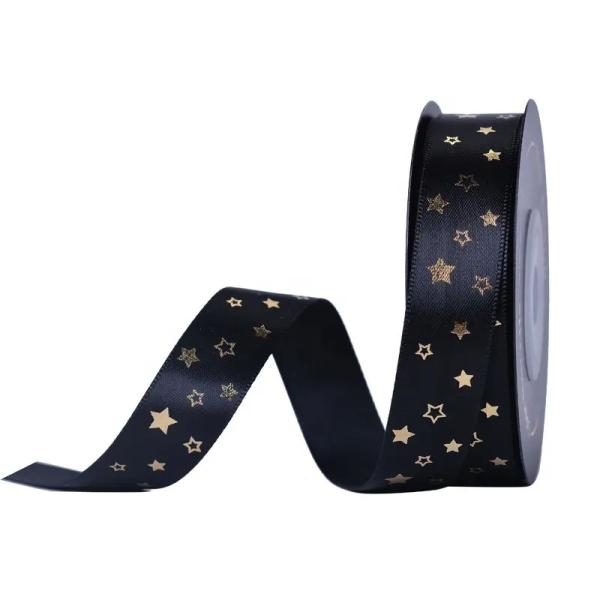 FAMOUS Black Gilding Custom Silk Ribbon Printed For Logo Gifts Tapes Webbing