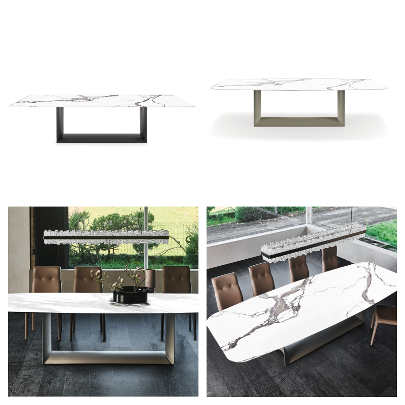 Rectangle Visual Modern Ceramic Marble Metal Dining Table For 8